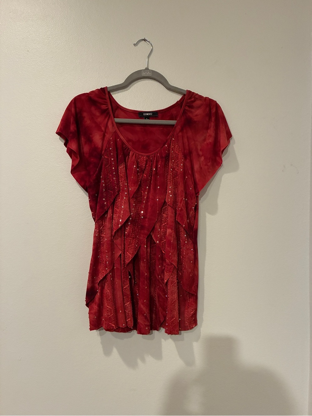 Elementz Red Ruffle Cascade Short-Sleeve Top - Picture 8 of 8